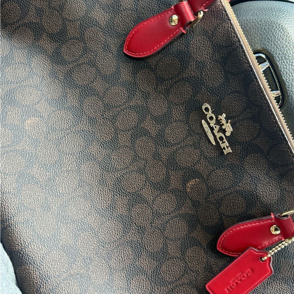 Coach Brown and Red Tote Bag